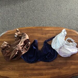 3 Goddess Women's Bras in Brown, Navy, and White 34M